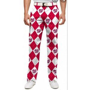 Loudmouth MLB Washington Nationals Argyle Red/White/Curly W Pants - Size 36 X 32